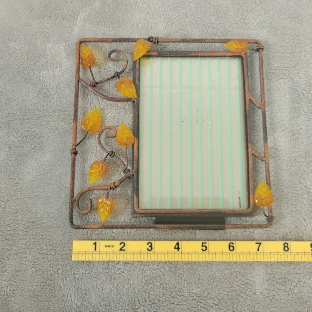 Autumn Leaf Metal Photo Frame 4x6, Decorative Fall Picture Frame Gold Tone S22E